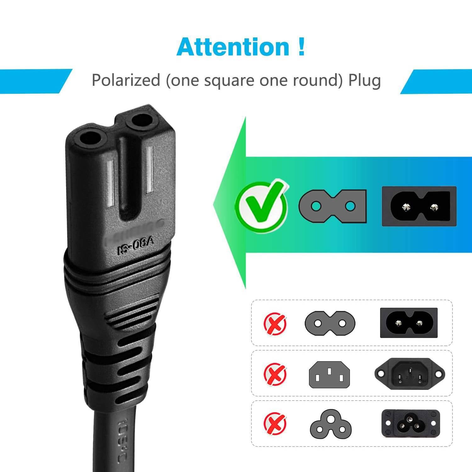 KONKIN BOO AC Power Cord Cable Plug with one end Square on