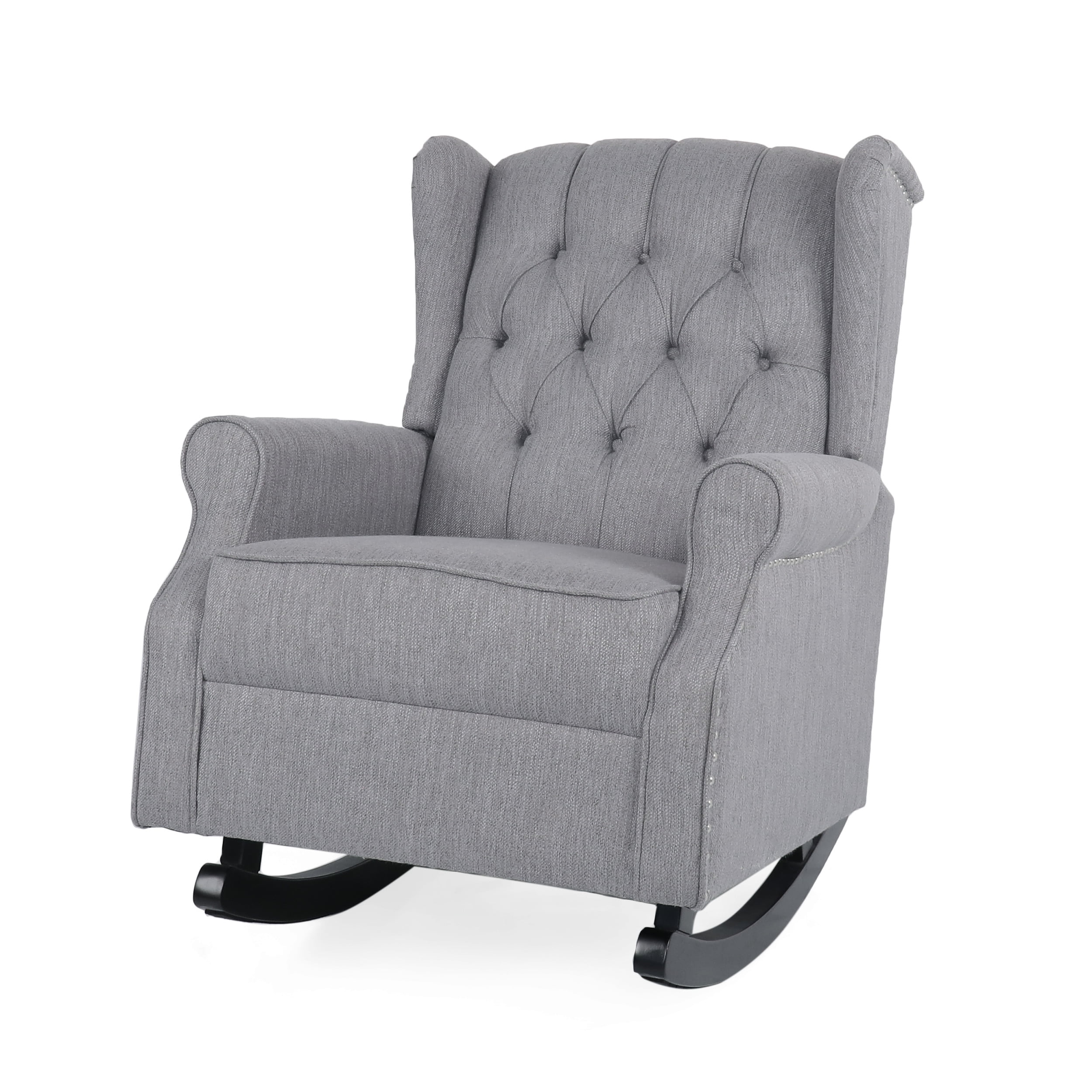 Noble House Dowd Fabric Tufted Wingback Rocking Chair, Gray and Dark Brown