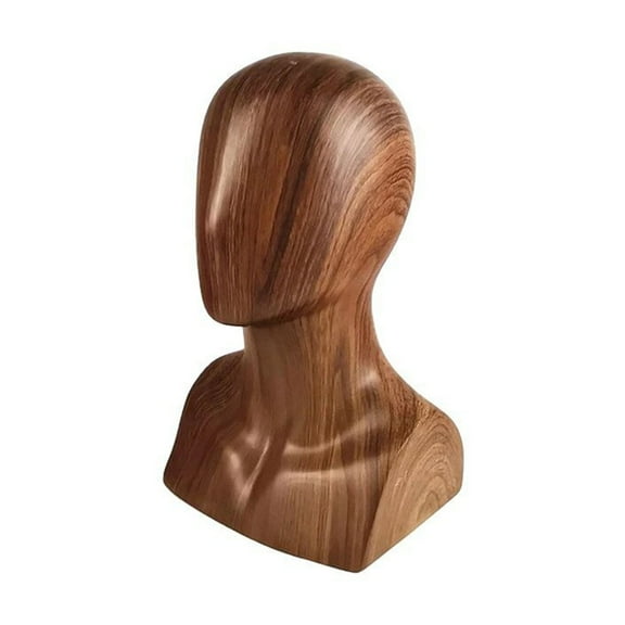 Jesscasday Male Mannequin Head Sculpture for Hat and Wigs Display with Textured Wood Look