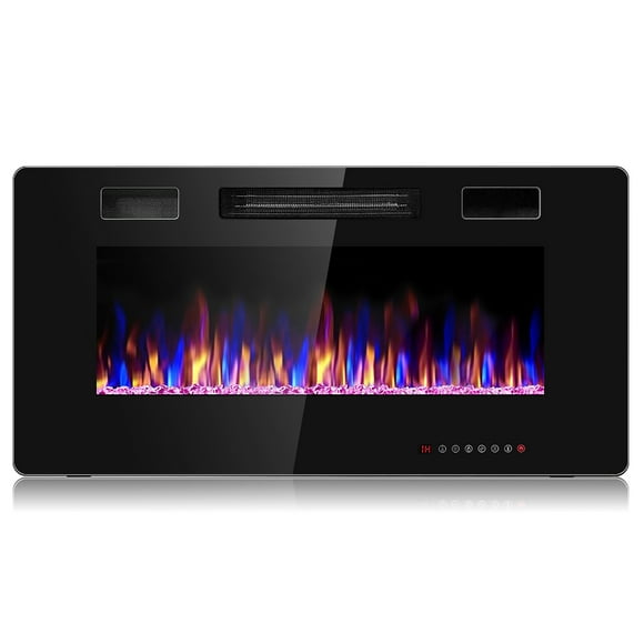 Costway 36'' Electric Fireplace Recessed Ultra Thin Wall Mounted Heater Multicolor Flame