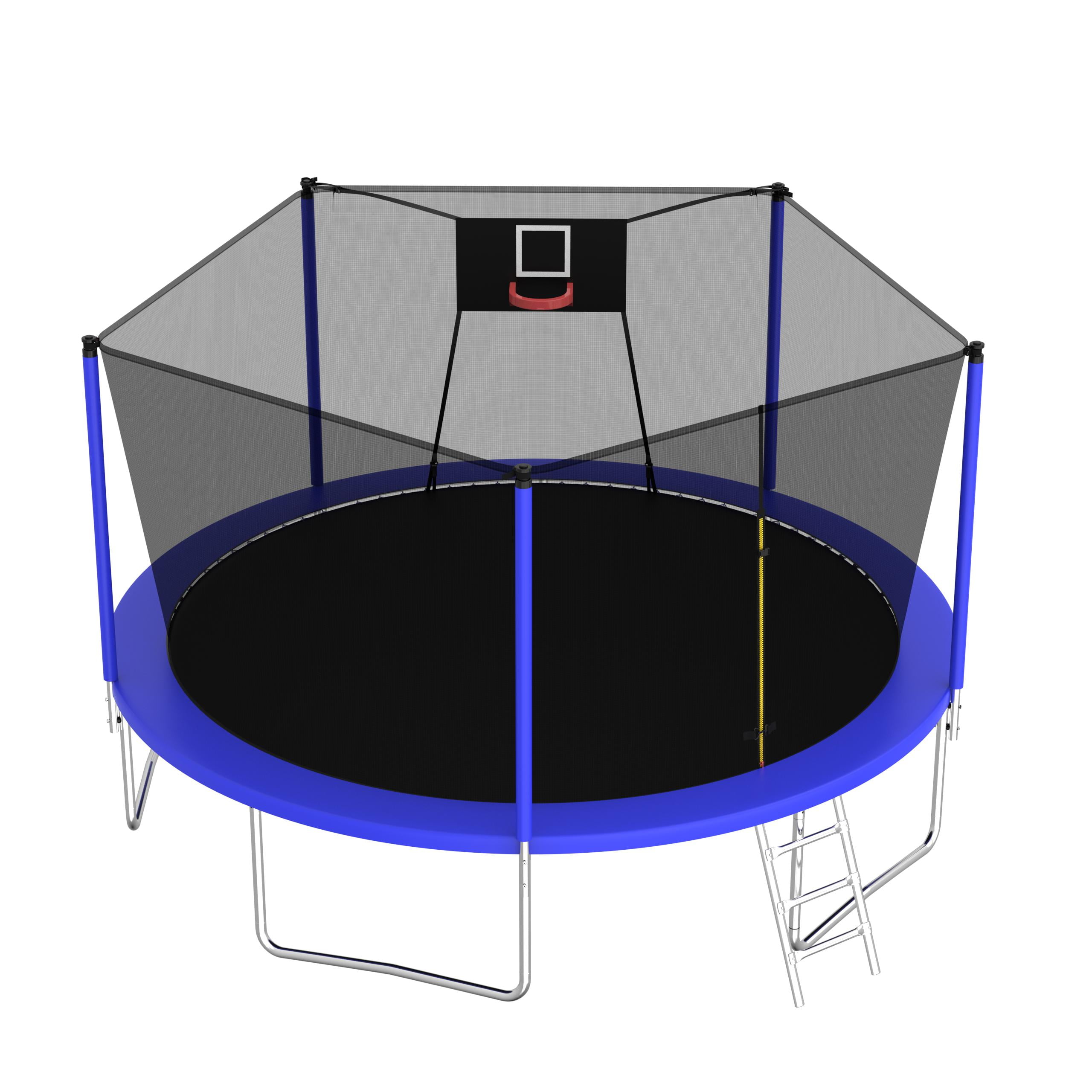 CASEMIOL 14FT Trampoline Outdoor for Kids and Adults, 1000 LBS Weight Capacity, with Enclosure Net, Basketball Hoop, and Ladder – Recreational Trampoline for Family Fun, Blue