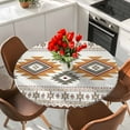 thumbnail image 2 of Vintage Southwest Round Fitted Table Cover Orange Boho Geometric Tribal Style Waterproof Table Cloth with Elastic Edge Wipeable Tablecloth for Picnic Camping Party Fits 55"-60" Diameter, 2 of 8