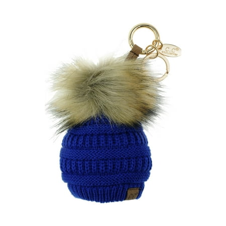 NYFASHION101® Pom Pom Beanie Key Chain Key Ring Handbag Tote Accessory - Royal