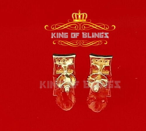 King of Bling's 0.05ct Diamond 925 Sterling Silver Yellow Stud Women's/ Men's Square Earrings