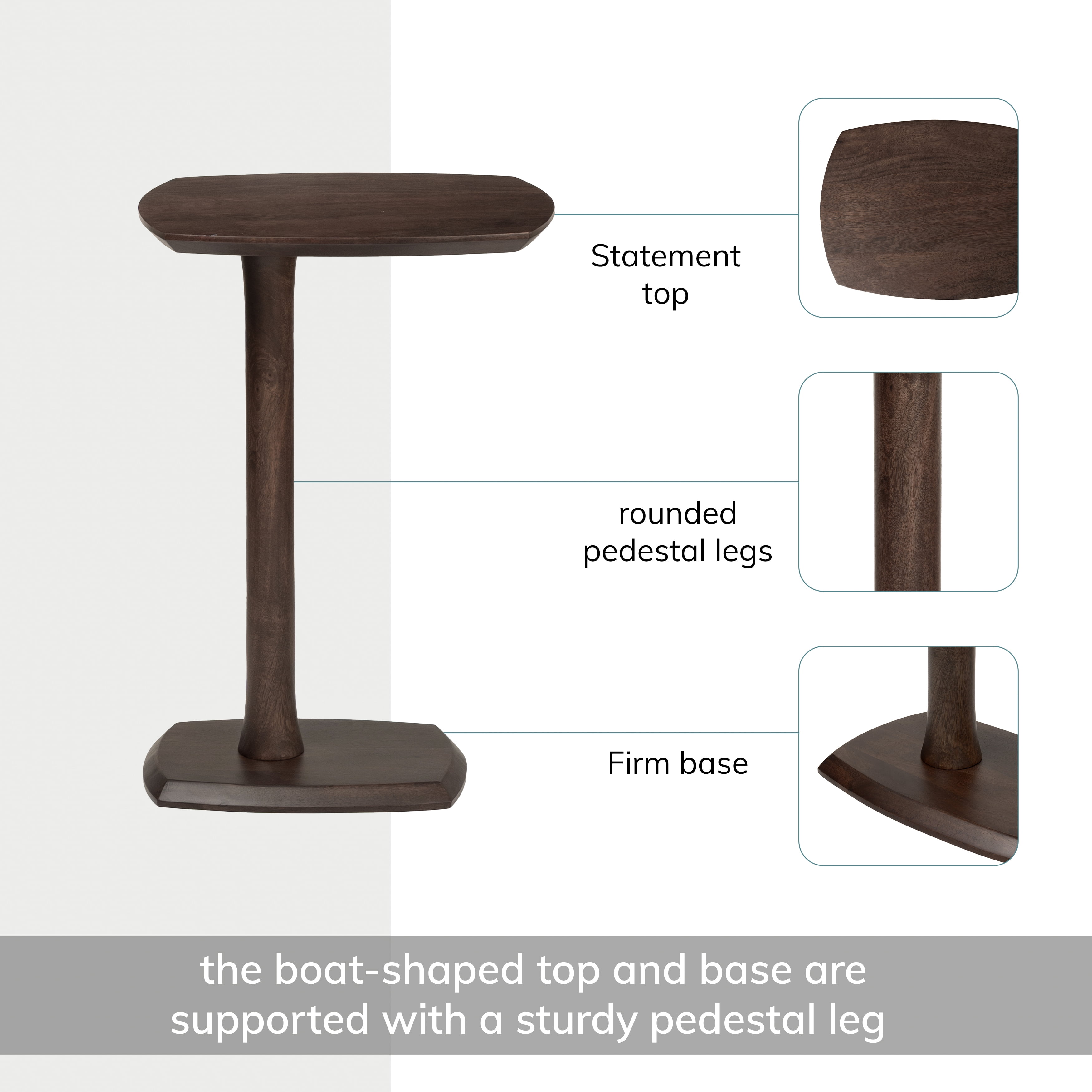 MH London Stirling Solid Mango Wood C-Shape End Table, Slide Under Sofa Side Table, 18 x 13.5 x 25 in, Espresso