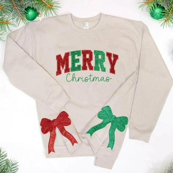 Merry and Bright Embroidered Side Bow Sweatshirt, Side Bow, Side Bow, Unisex Sweatshirt LINHKHA