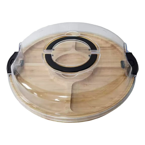 Wooden Charcuterie Serving Tray With Clear Locking Lid And Built In Compartments For Portable Food Presentation And Outdoor Picnics