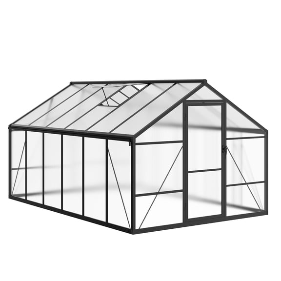 Polycarbonate Greenhouse for Outdoors – 8x12 FT Heavy Duty Aluminum Frame, Walk-In Design, Lockable Door – for Garden, Patio, Backyard – Ground Spikes Included