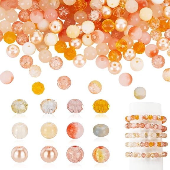 8mm Glass Bracelet Making Set 610PCS Orange Series Glass Beads 12 Colors Loose Beads Jewelry Making Kit for DIY Bracelet Necklace Earring Jewelry Making Mixed Color