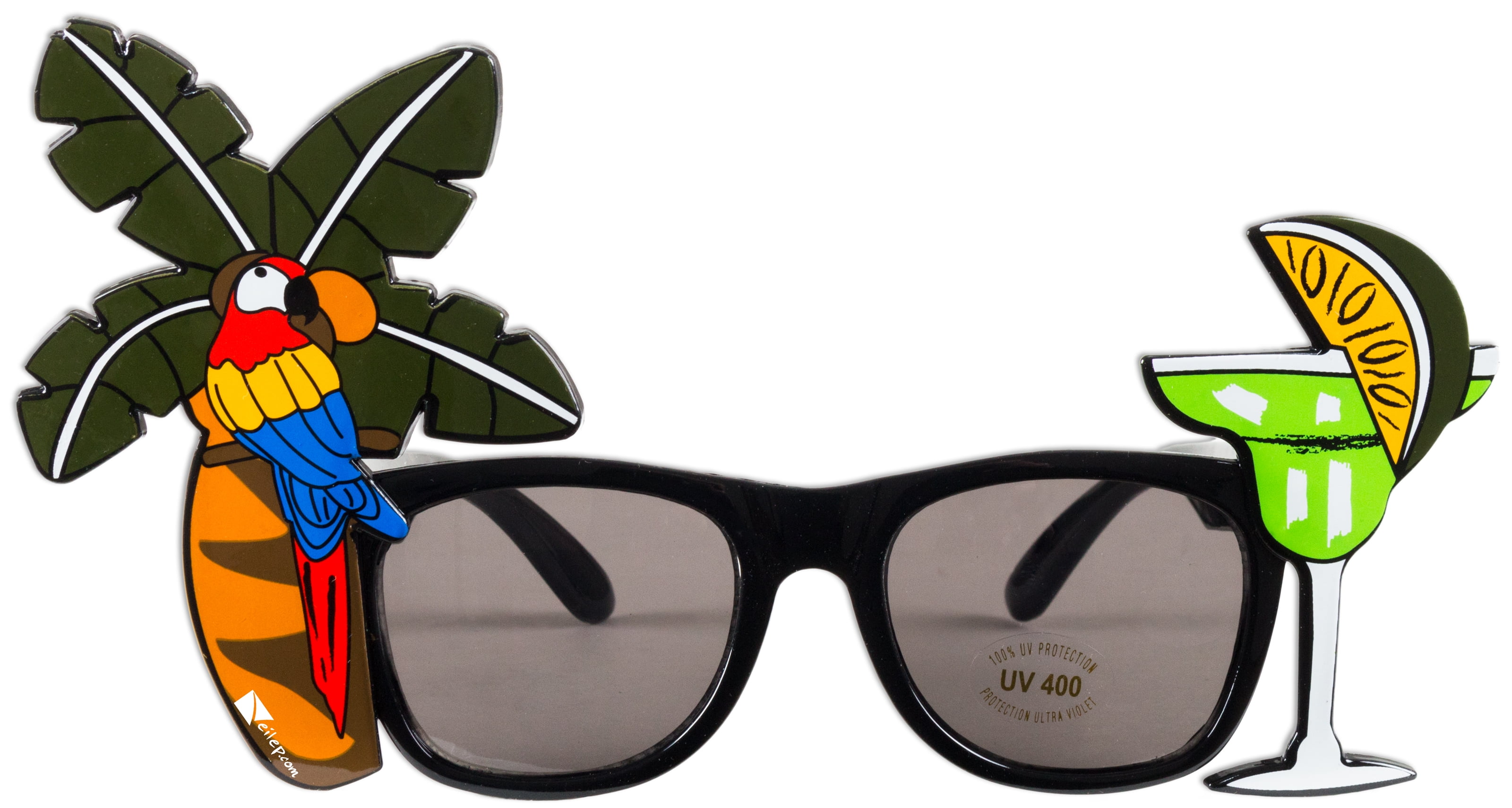 Palm Tree & Tropical Drink Shades Sunglasses, Black Multi, OneSize