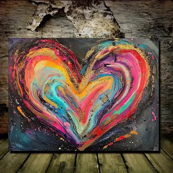 Colorful Gold Fluid Art Heabstract Romantic Home Wall Art Home Decor Office Wall Art