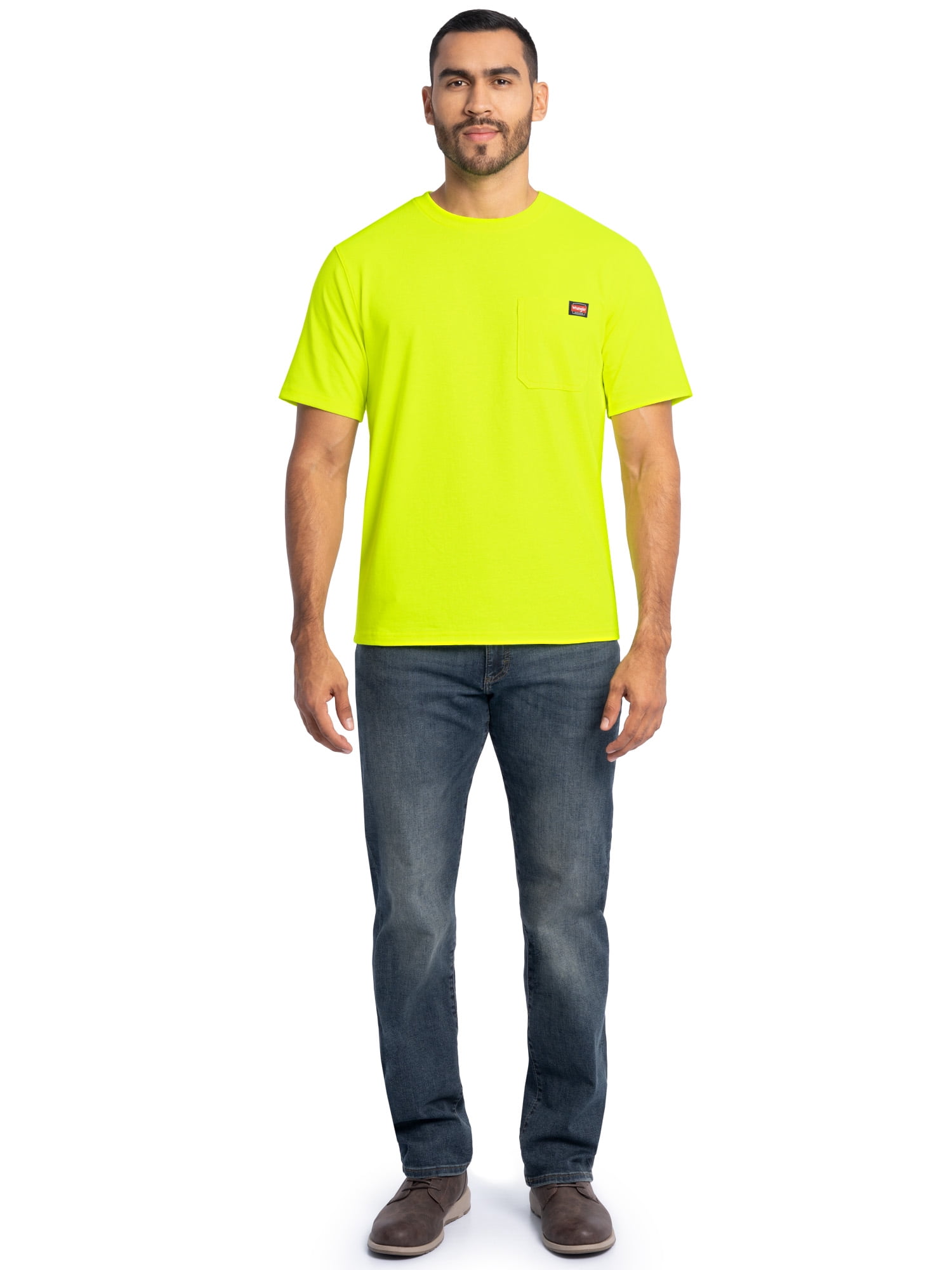 Wrangler Workwear Men's Short Sleeve Heavyweight Pocket Crew Work Shirt, size S-2XLT