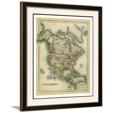Antique Map of North America Framed Art Print Wall Art By Alvin Johnson - 32.5x38.5