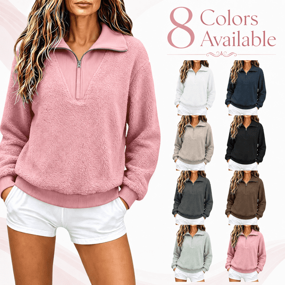 Wome's Half Zip Sweatshirt - Casual Fleece Patchwork Long Sleeve Pullover Tops - Fall Comfy Versatile Sweatshirt