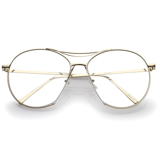 sunglass.la Oversize SemiRimless Brow Bar Round Clear Flat Lens