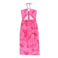 thumbnail image 4 of Franhais Women Long Dress, Lacing Halterneck Hollowed Backless Flower Print Summer Party Beach Slit Dress, 4 of 9