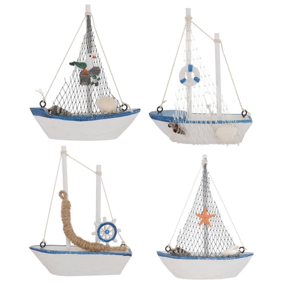 OFFIGAM 4-Piece Mini Wooden Sailing Boat Set, 5.5x4.3x1.1 Inch Nautical Decor for Home, Office, Shelf, Desk Display