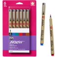 thumbnail image 1 of YWC-Sakura Pigma Micron Stylos à Pinceau - Stylos à Encre Noire et Colorée d'Archive - Stylos pour Écrire, Dessiner Ou Journaliser - Encre Colorée Noire et Assortie - Pointes de Pinceau - Lot de 6, 1 of 4