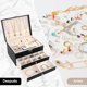 thumbnail image 5 of Organizador de Joyas Caja de Almacenamiento de Cuero con 3 Niveles, Cubo de Organizador con Cerradura, Caja de Joyas para Anillos/Pendientes/Collares/Pulseras/Etc. (Negro), 5 of 7