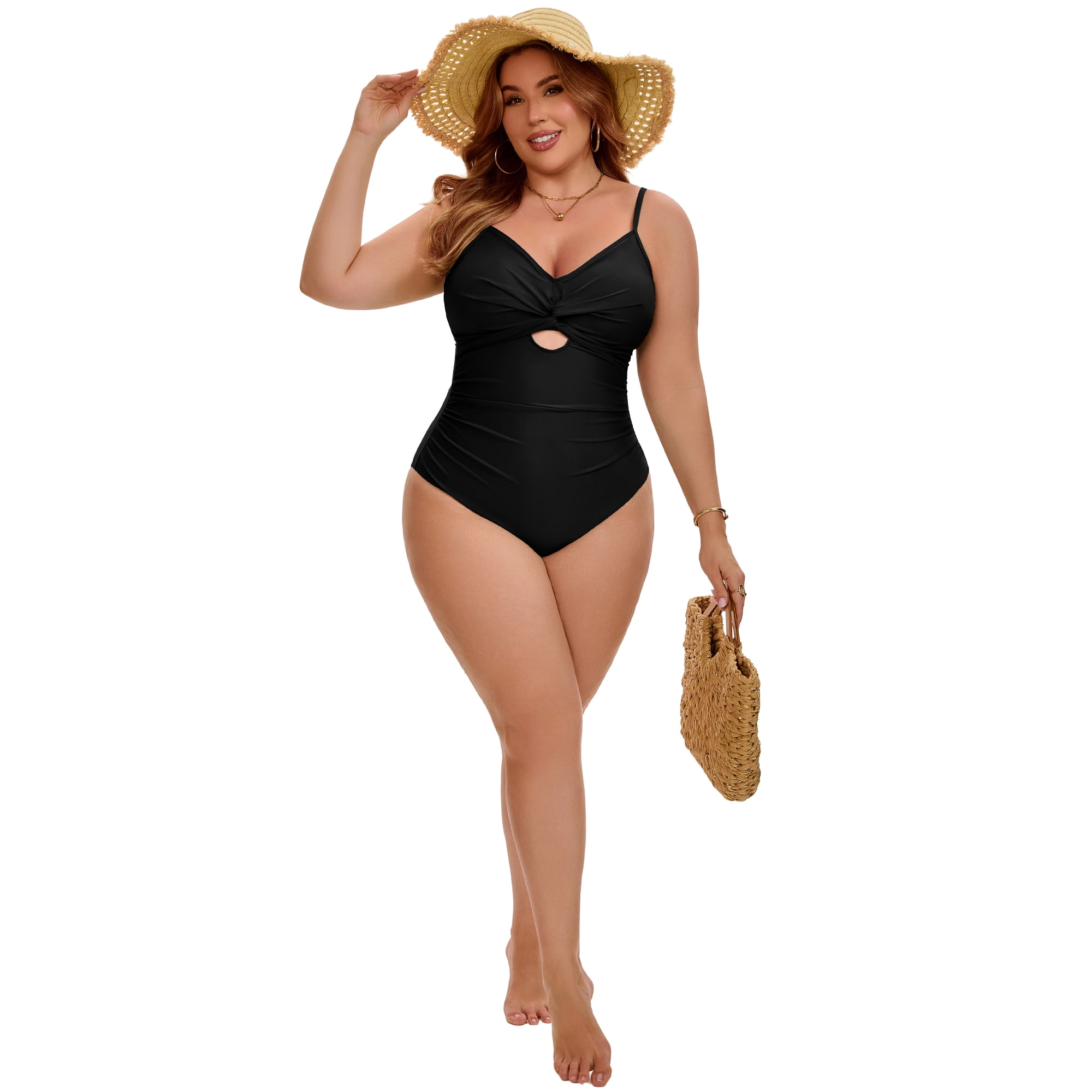 DARING DIVA Women's Plus 1 Piece Tummy Control Cutout High Swimsuit 3X Black