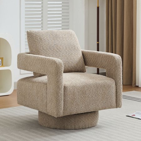 Swivel Accent Chair Modern Rotating Armchair Boucle Fabric Open Back 29.13" Square Seat Living Room Lounge Club Chair