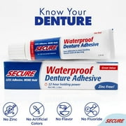 Secure Denture Adhesive Cream, 12-Hour Max Hold, Waterproof Seal - Zinc Free - For Uppers, Lowers & Partials - FSA HSA Approved - Food Grade Ingredients - 1.4 oz (1 Pack)