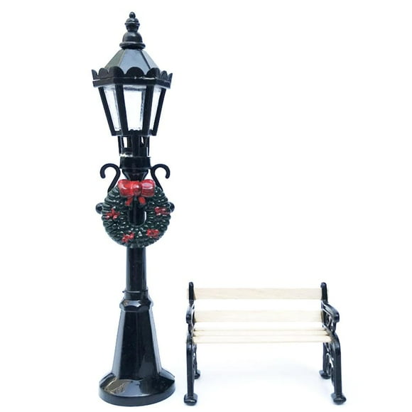 Christmas Ornaments,2Pcs Miniature Christmas Street Park Bench Seat Miniature Christmas Street Lamp Post Best in Class