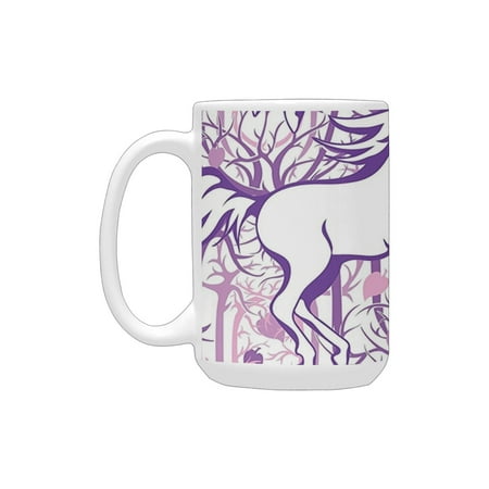 

Unicorn Home and Kids Decor Unicorn Galloping on Curved Swirled Tree Branches in Design Purple Ceramic Mug (15 OZ) (Made In USA)