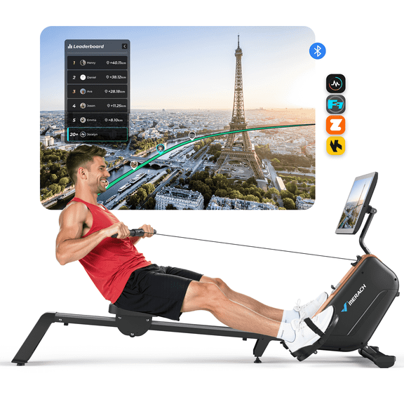 MERACH Magnetic Rowing Machines for Home, Quiet Row Machine with 51.2" Extended Rail, 16-Level Powerful Magnetic Rower and 350 LBS Weight Capacity