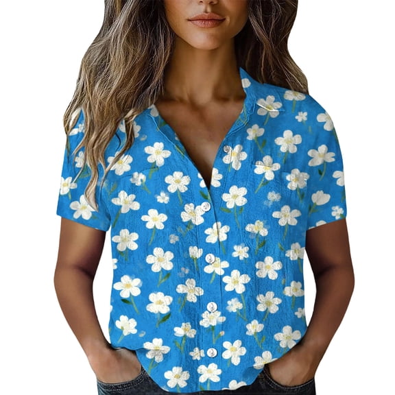 QASIEATN Women's Shirts Summer Lightweight Blouses Short Sleeve Shirts for Women Collared Casual Tops