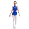 thumbnail image 1 of Jhaoyu Robe de Danse Latine pour Filles avec Strass, Franges, Justaucorps Sans Dos, Bleu 14, 1 of 7