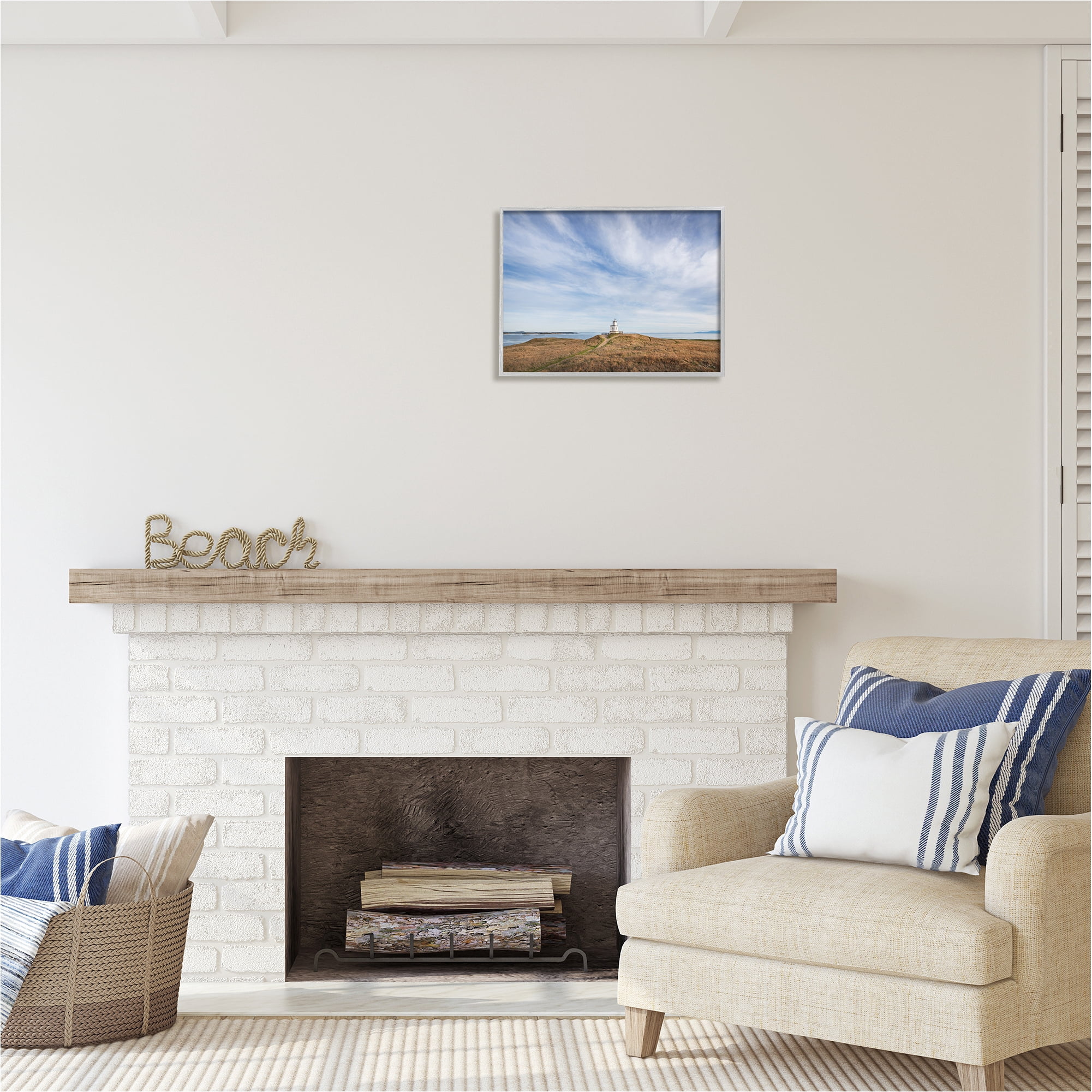 Stupell Industries Nautical Lighthouse Beacon Landscape Photography Gray Framed Art Print Wall Art, 20 x 16