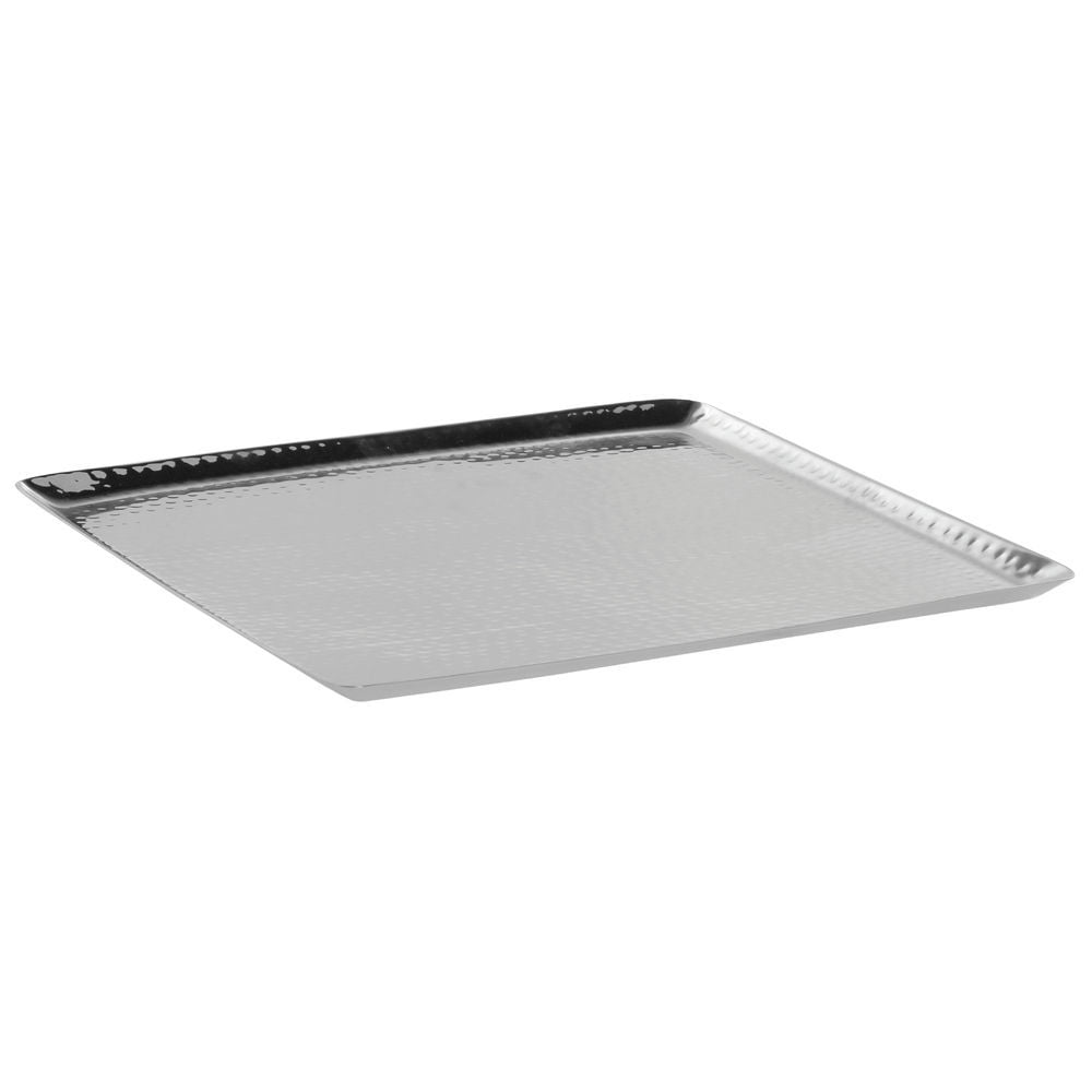 HUBERT Hammered Stainless Steel Square Tray 14"L x 14"W x 3/4"H
