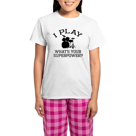 CafePress – I Play Drums Women s Light Pajamas – Women s Short Sleeve Print T-Shirt and Pants Light Cotton Pajama Set