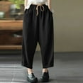 thumbnail image 5 of XPMWRP Women's Cotton Linen Wide Leg Palazzo Lounge Cropped Pants Lightweight Drawstring Waist Harem Capri Pants with Pockets Black M, 5 of 7