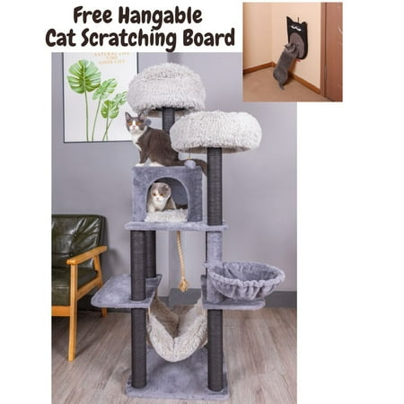 UPC: 0819776024079 | Catry 63  7-Level Gray Large Cat Tree Tower for Large Adult Cats W/ Hammock Scratching Post Tower Shag Fur Condo W/ Plush Perches Climbing Cat Furniture with Free Cat Scratching Post