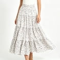 thumbnail image 2 of Unir Women All-Over Tiny Ditsy Floral Print Four-Tier Ruffle Flowy Maxi Skirt Drawstring Elastic Waist 4-Way Stretch Casual Long Bottom 1PC S-XXL Plus Size Friendly, 2 of 4