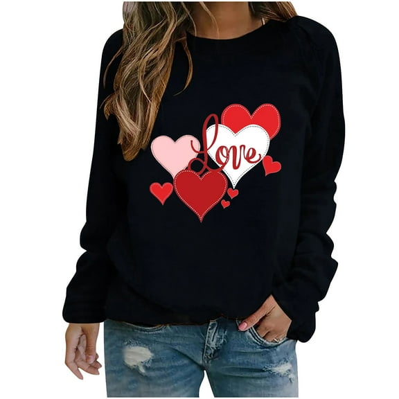 Women's Long Sleeve Shirts Valentine's Day Printed Blouses Casual Crew Neck Pullover Tops