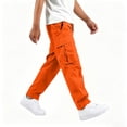 thumbnail image 5 of RQYYD Boys Cargo Pants Baggy Pull on Uniform Pants Casual Drawstring Elastic Waisted Open Bottom Straight Leg Trousers with Pockets, 5 of 8