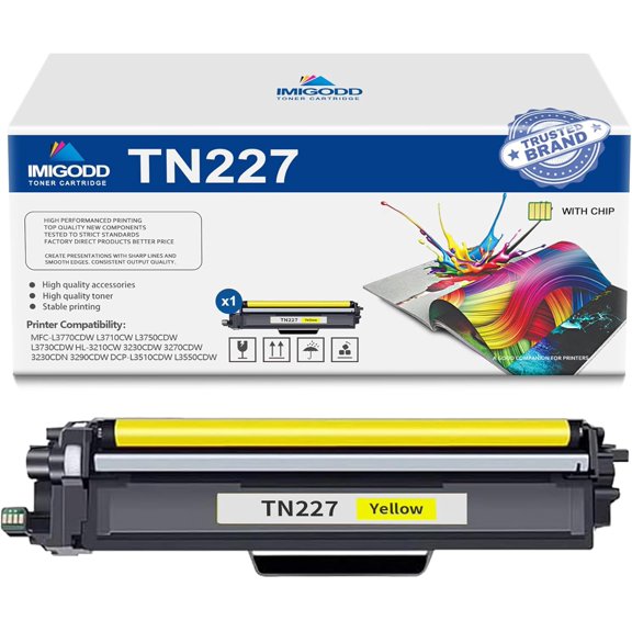 1-Pack TN227 Yellow Toner Cartridge (with Chip) Replacement for Brother High Capacity 3,000 Pages with MFC-L3770CDW L3710CW L3750CDW L3730CDW HL-3210CW 3230CDW 3270CDW 3230CDN 3290CDW Printer