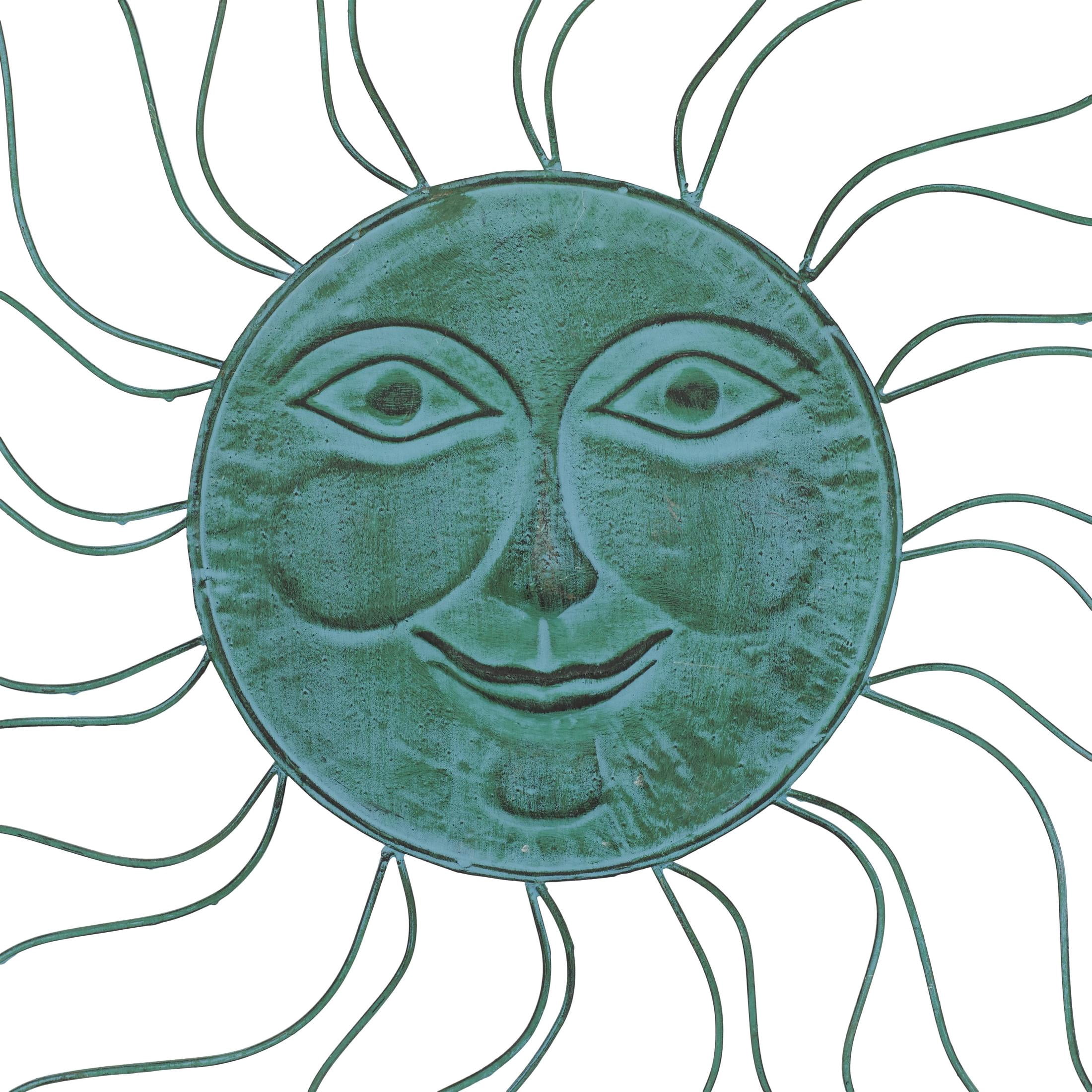 DecMode Teal Metal Indoor Outdoor Sun Wall Decor with Wire Frame