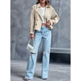 thumbnail image 6 of Women Long Sleeve Double Breasted Notched Lapel Casual Loose Fit Cropped Trench Jackets with Pockets Beige L, 6 of 8