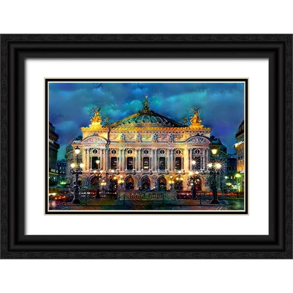 Gavidia, Pedro 14x11 Black Ornate Wood Framed with Double Matting Museum Art Print Titled - Paris France Opera Garnier Night