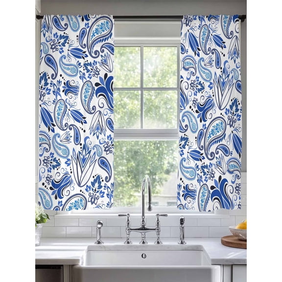 Blue Paisley Sheer Curtains 63 Inches Long 2 Panels Gradient Flowers Light Filtering Semi Sheer Window Curtains Drapes for Bedroom Living Room 52"x63"