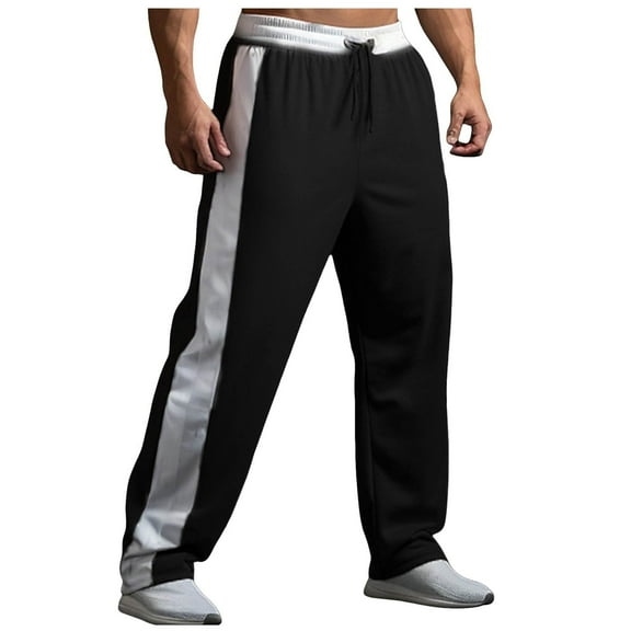Mens Athletic Track Pants Colorblock Drawstring Stitching Lightweight Breathable Joggers with Elastic Waistband and Side Stripes for Sports and Casual Wear