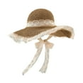 thumbnail image 2 of Sombrero de ala ancha para el sol para niñas, protección solar, estilo bohemio, ligero, de paja para mujer Caqui oscuro, 2 of 9