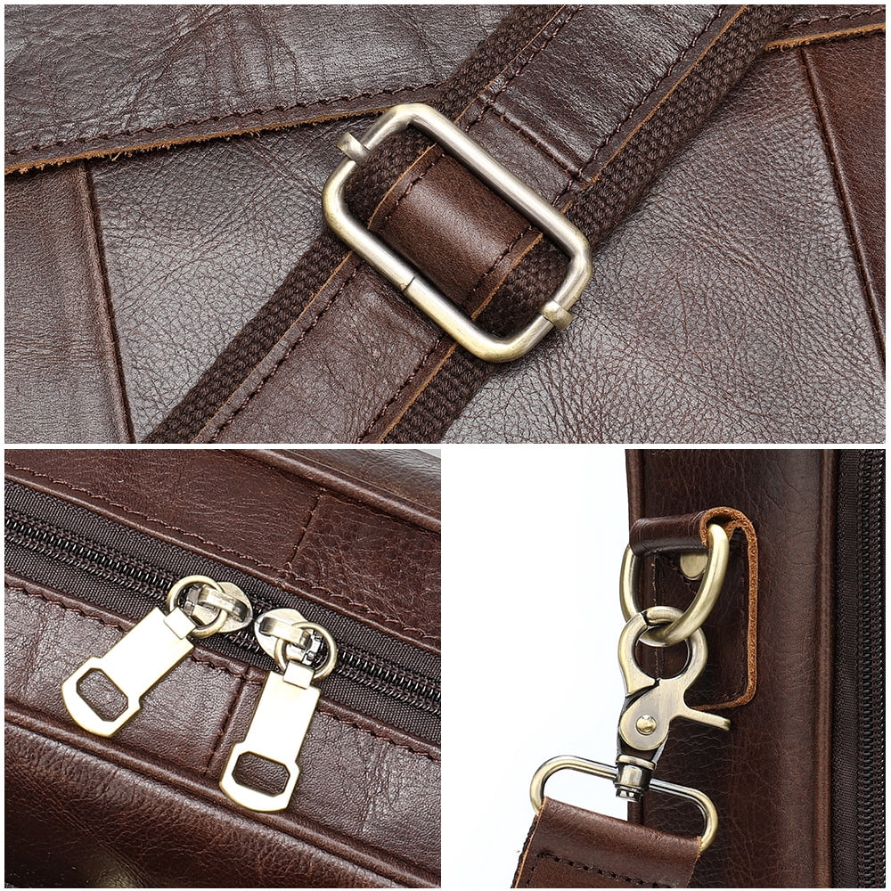 Classic men's genuine leather 15.6in briefcase, business laptop bag, can be worn over the shoulder or across the body, large capacity, easy to clean.
