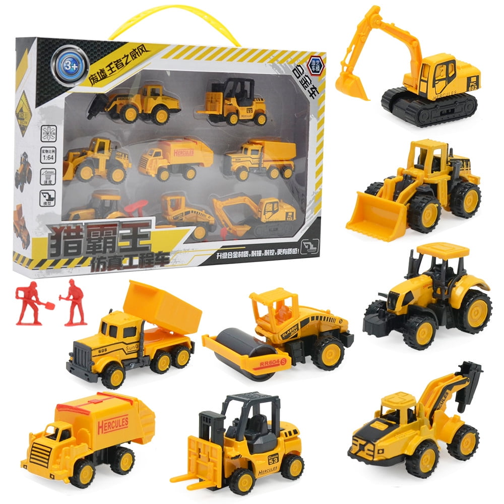 8pc Construction Gift Set JCB Excavator Digger Vehicle Children pull back toy 2+ 