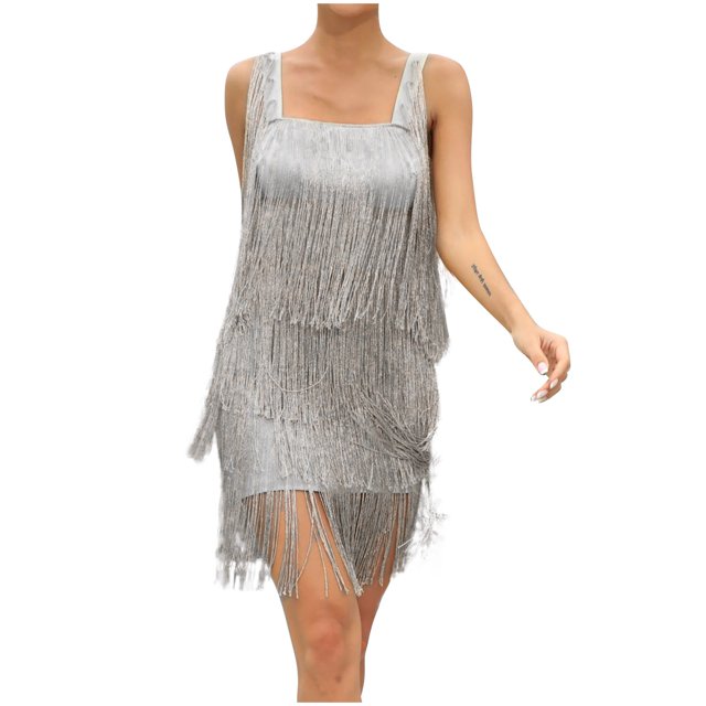 Falda corta sin mangas con flecos de verano a la moda Sexy informal para mujer, vestido de noche de Color sólido con tirantes de cintura alta Pompotops lopia1000817