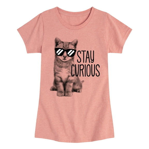 Instant Message - Stay Curious Cat - Toddler & Youth Girls Short Sleeve Graphic T-Shirt